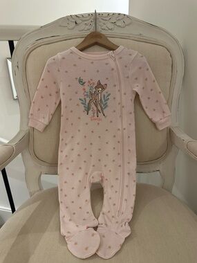 🤍 6~12 Mth Pink Disney Bambi Floral Footed One-Piece Baby Footie NWT